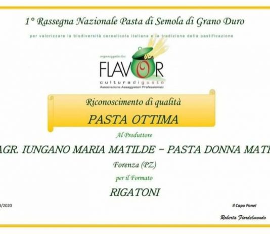 Forenza festeggia, i Rigatoni di Donna Matilde ottengono un riconoscimento speciale come pasta di grano duro
